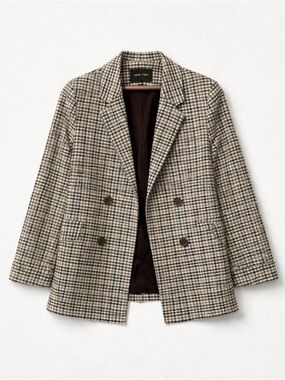 Love Tree Open Front Plaid Oversized 3/4 Sleeve Lined Blazer